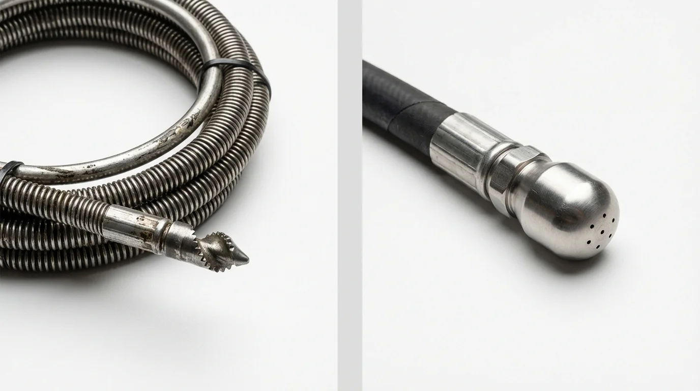 Drain snake cable and hydro jetting nozzle used for drain cleaning in Greenfield, MO
